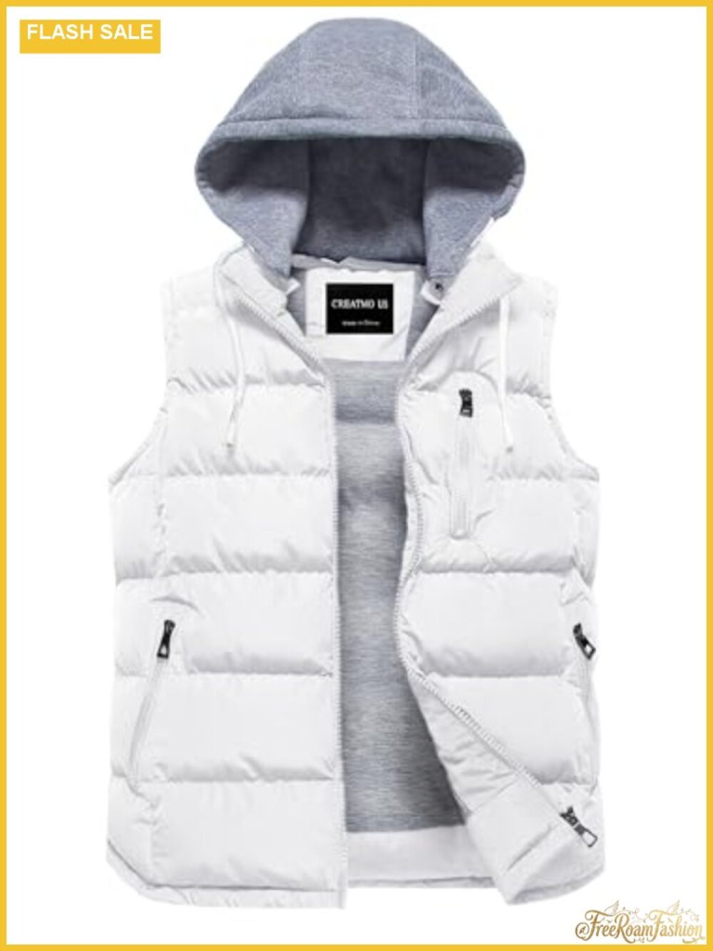 Women's Quilted Puffer Vest Sleeveless Detachable Hood Zip Front